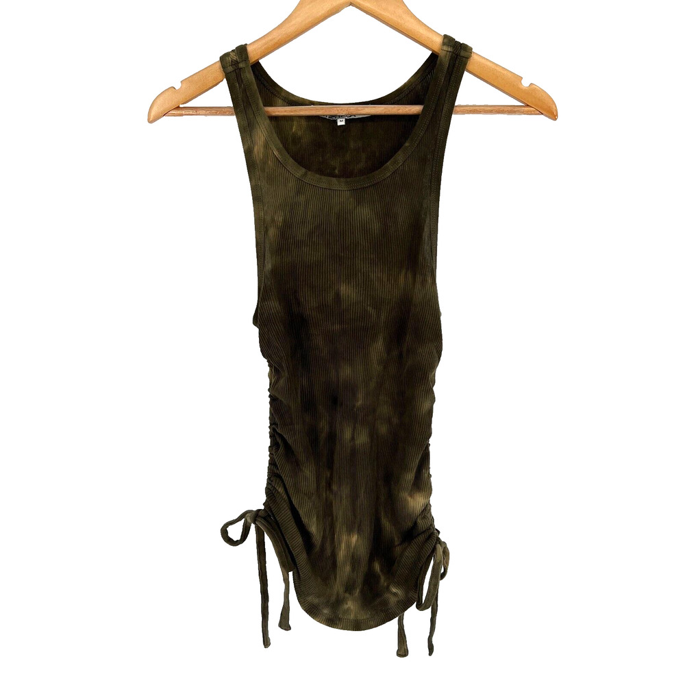 Pam & Gela Cinched Tank Sz M Olive Green Tie Dye Ribbed Cotton Y2K Streetwear